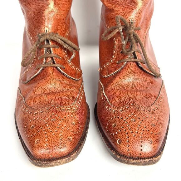 Vintage Fratelli Rosetti Italy Cognac Leather Wingtip Ankle Boots IT 38,5 US 8 - Picture 7 of 16